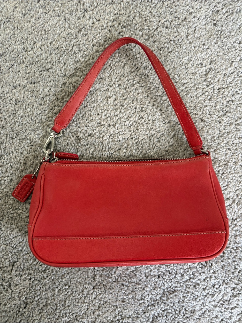 Coach Hamptons Demi baguette shoulder bag (style 7785) in Coral Red